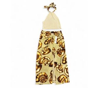 House of Harlow 1960 Seashell Print 2-Piece Set Crochet Halter & Maxi Skirt M